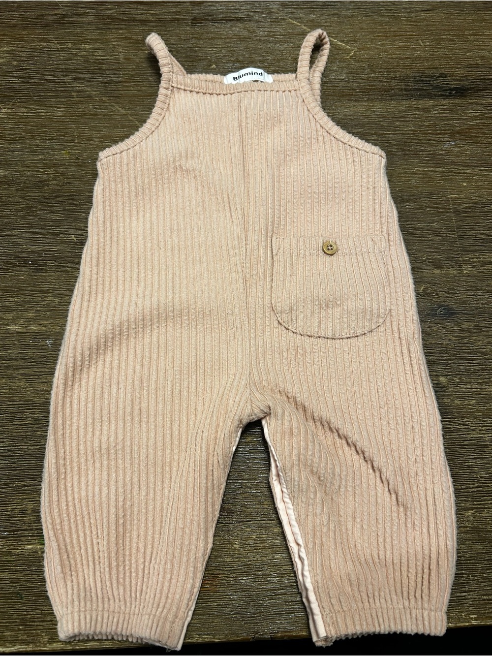 Ribbed Beige/Tan Baby Romper with Pocket Detail
